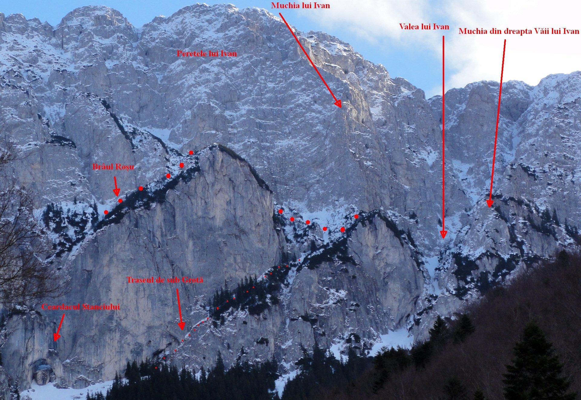 Vedere de la Cabana Garofiţa Pietrei Craiului. Foto si desen: Rupi